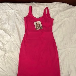 Naked Wardrobe Hot Pink Midi Stretch Dress